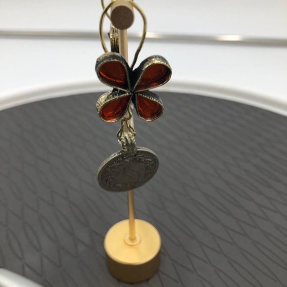 Handmade Afghani Vintage coin Earrings with glass stone, Afghan Coins jewelry - Picture 4 of 6